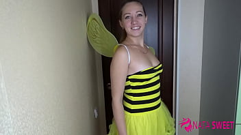 Crazy Cosplay blowjob in bee costume! Deepthroat and cum in mouth! Cum licking! Nata Sweet