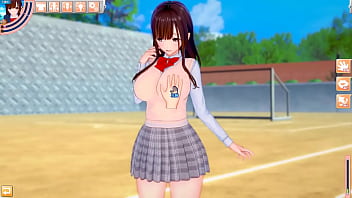 【エロゲーコイカツ！】茶髪ロング爆乳jk「千鶴」ちゃんの乳揉んで手コキフェラ奉仕してもらってからのエッチ！３DCGエロアニメ動画